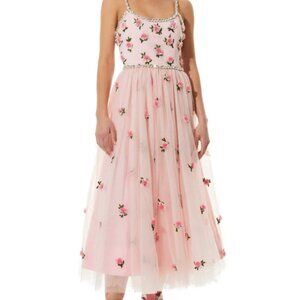 LUPITA CRYSTAL STRAP EMBELLISHED TULLE MIDI GOWN